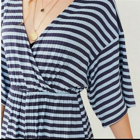 Urban Outfitters Pants - Urban Outfitters Knit Deep V Striped Blue Romper